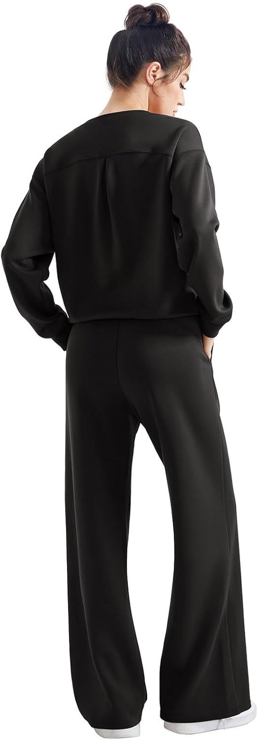 SUUKSESS Women Modal Fall 2 piece outfits Oversized Sweatshirt Wide Leg Pants