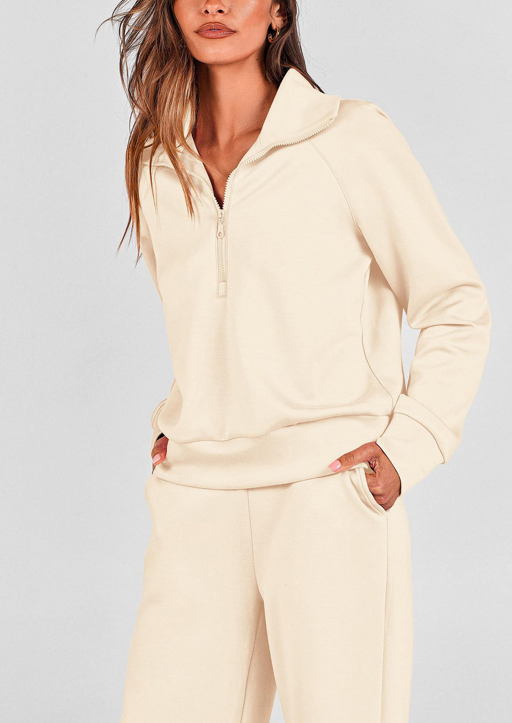 Women's 2 Piece Outfits Casual Lapel Half Zip Sweatshirts And Wide Leg Pants Tracksuit Sets