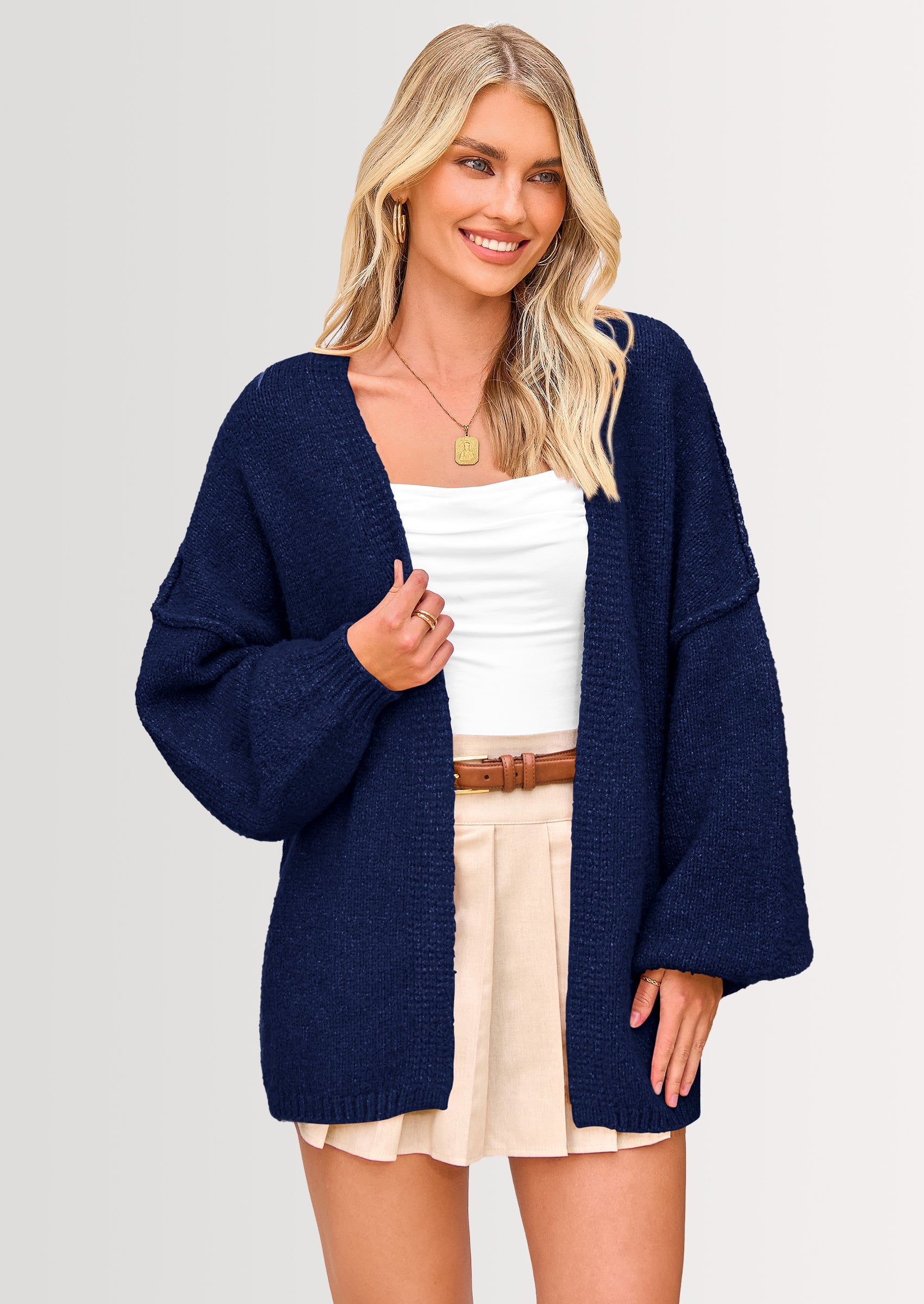 Womens Oversized Cardigan Sweaters Fall Long Lantern Sleeve Knit Open Front Lightweight Sweater