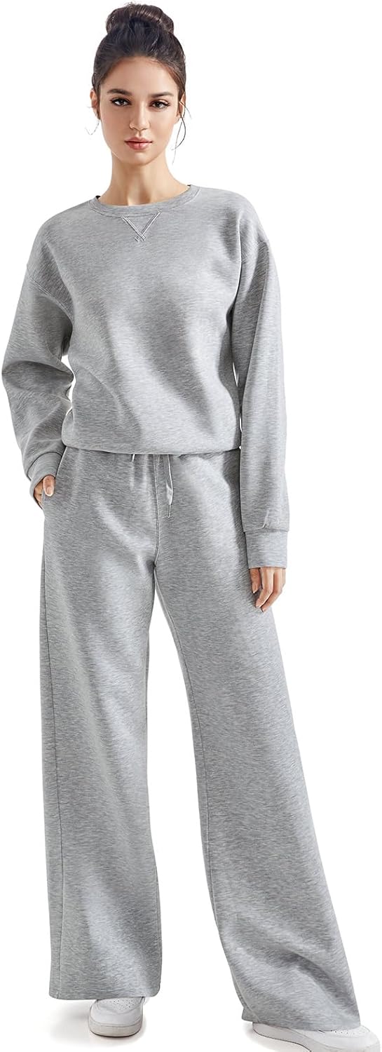 SUUKSESS Women Modal Fall 2 piece outfits Oversized Sweatshirt Wide Leg Pants