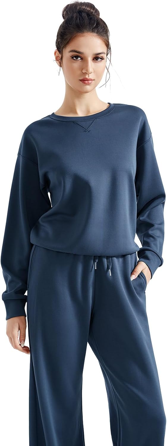 SUUKSESS Women Modal Fall 2 piece outfits Oversized Sweatshirt Wide Leg Pants