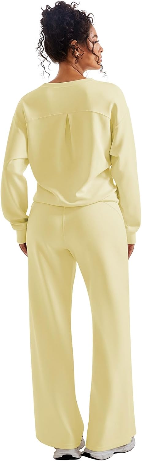 SUUKSESS Women Modal Fall 2 piece outfits Oversized Sweatshirt Wide Leg Pants