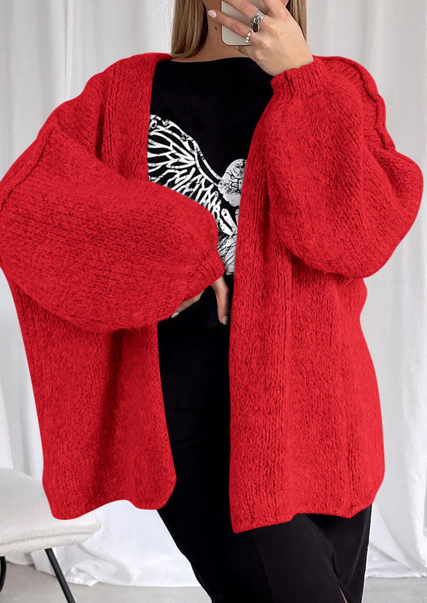 Womens Oversized Cardigan Sweaters Fall Long Lantern Sleeve Knit Open Front Lightweight Sweater