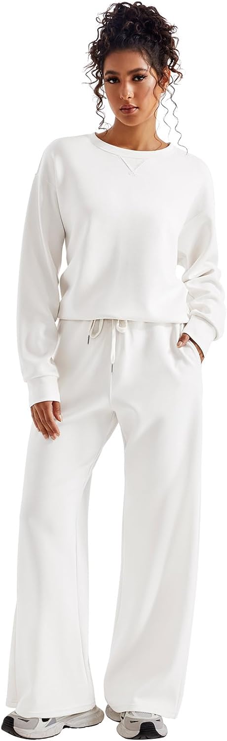 SUUKSESS Women Modal Fall 2 piece outfits Oversized Sweatshirt Wide Leg Pants