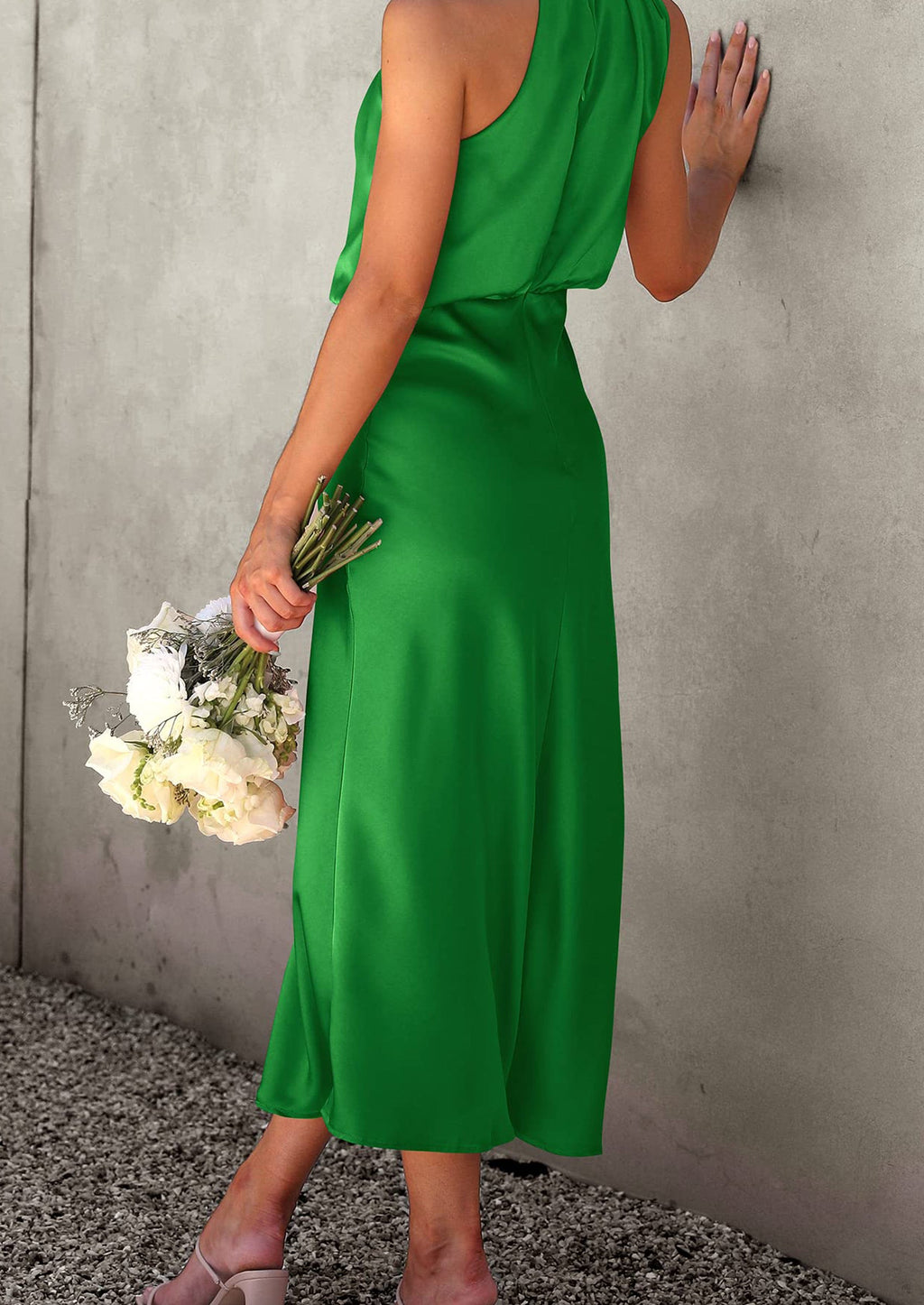 Women's Summer Satin Dress Elegant Sleeveless Mock Neck Cocktail Party Maxi Dresses