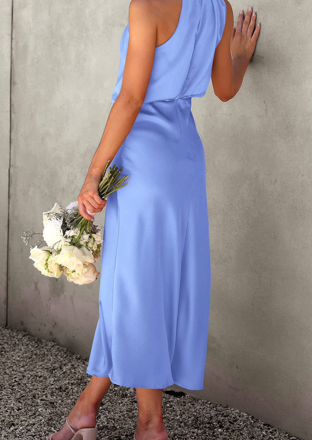 Women's Summer Satin Dress Elegant Sleeveless Mock Neck Cocktail Party Maxi Dresses