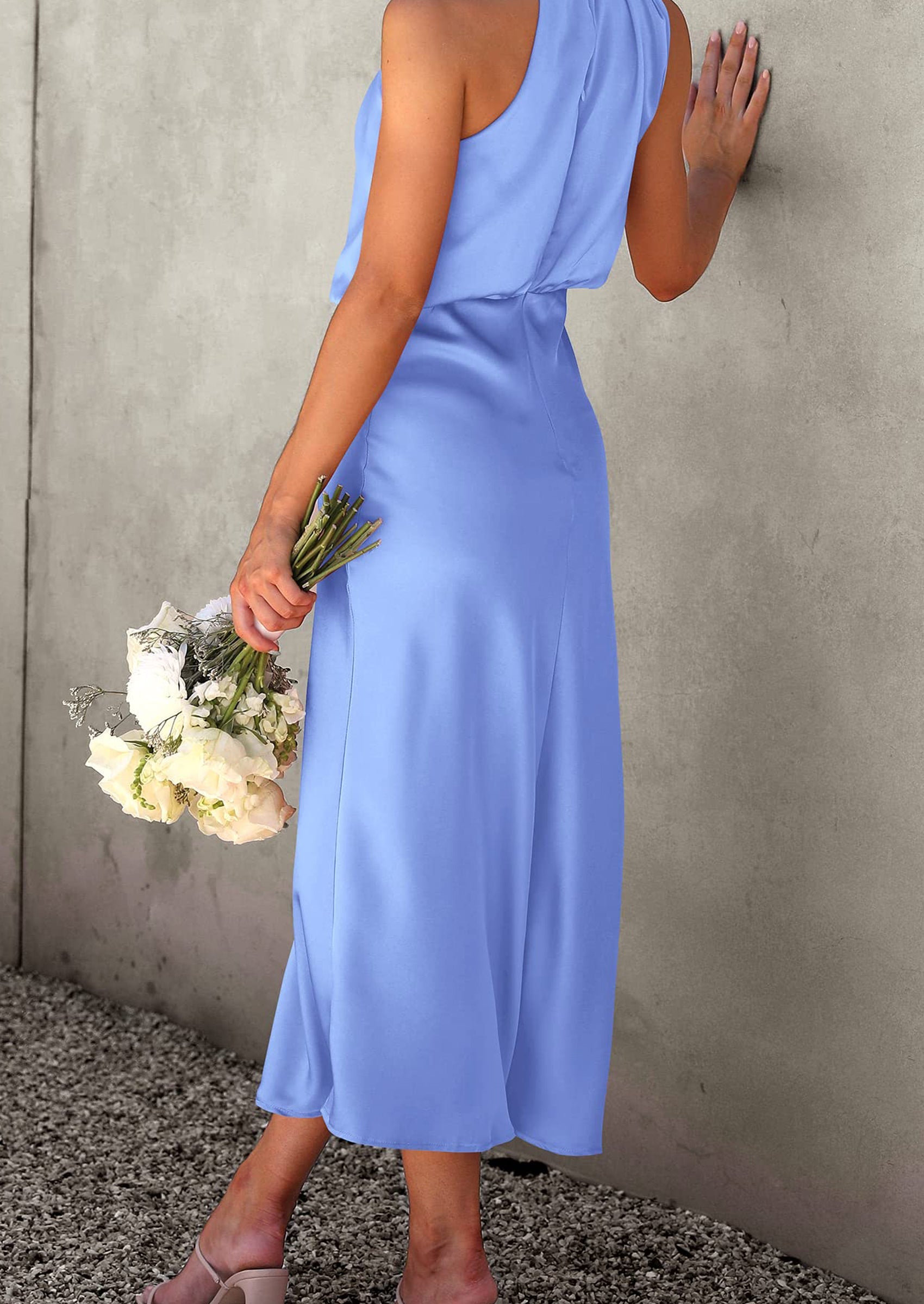 Women's Summer Satin Dress Elegant Sleeveless Mock Neck Cocktail Party Maxi Dresses