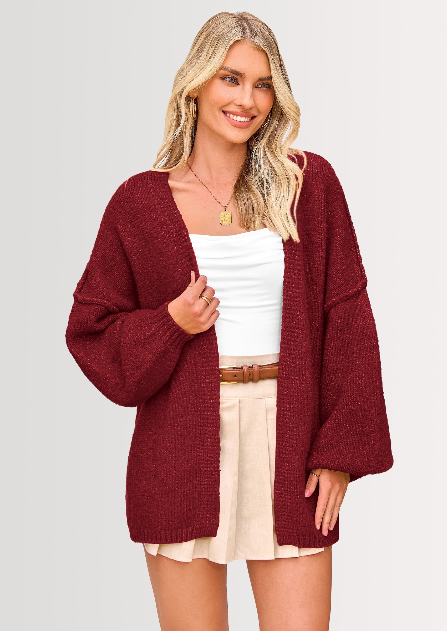 Womens Oversized Cardigan Sweaters Fall Long Lantern Sleeve Knit Open Front Lightweight Sweater