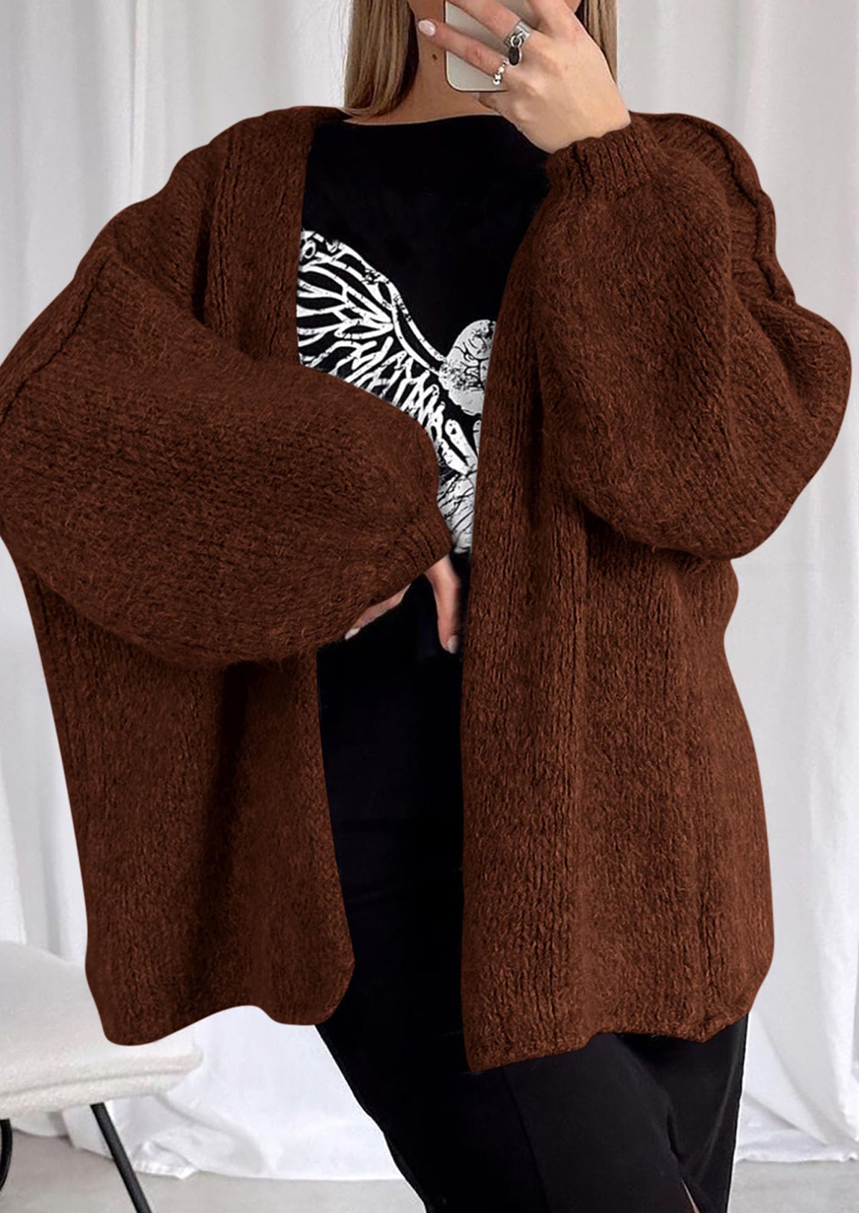 Womens Oversized Cardigan Sweaters Fall Long Lantern Sleeve Knit Open Front Lightweight Sweater