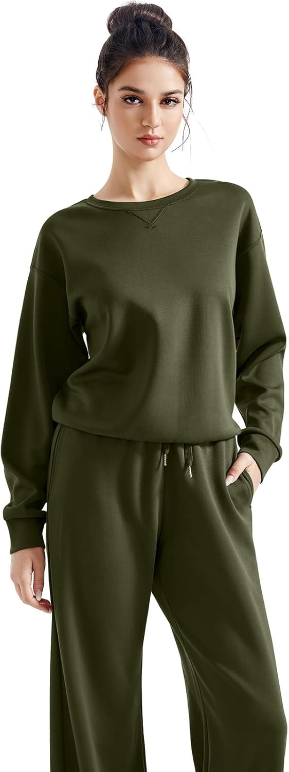 SUUKSESS Women Modal Fall 2 piece outfits Oversized Sweatshirt Wide Leg Pants