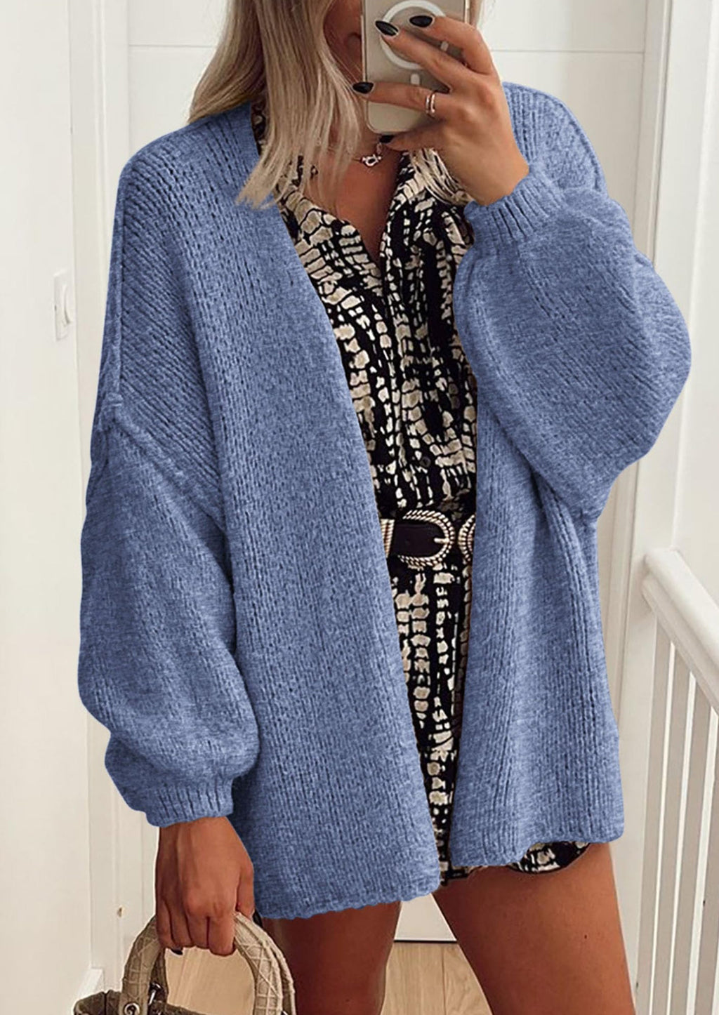 Womens Oversized Cardigan Sweaters Fall Long Lantern Sleeve Knit Open Front Lightweight Sweater