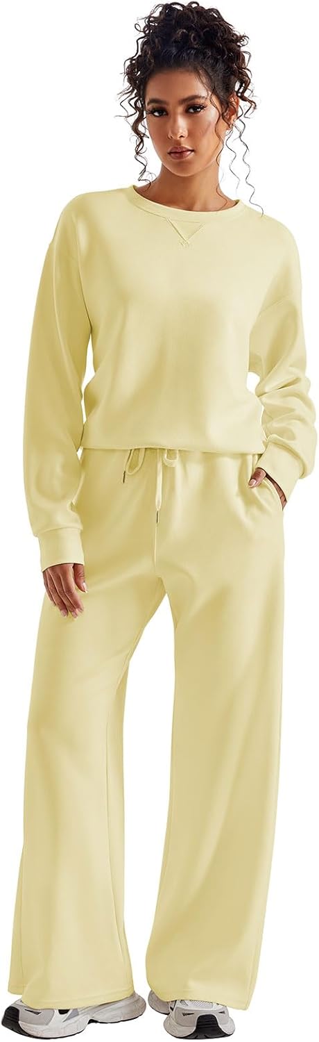 SUUKSESS Women Modal Fall 2 piece outfits Oversized Sweatshirt Wide Leg Pants