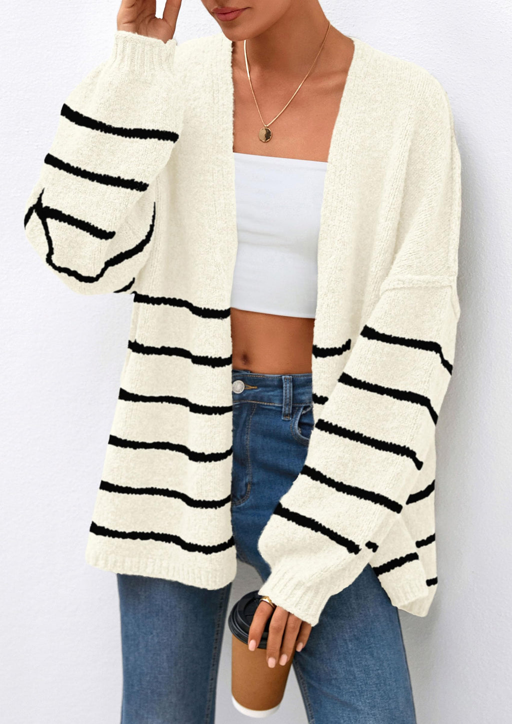 Womens Oversized Cardigan Sweaters Fall Long Lantern Sleeve Knit Open Front Lightweight Sweater