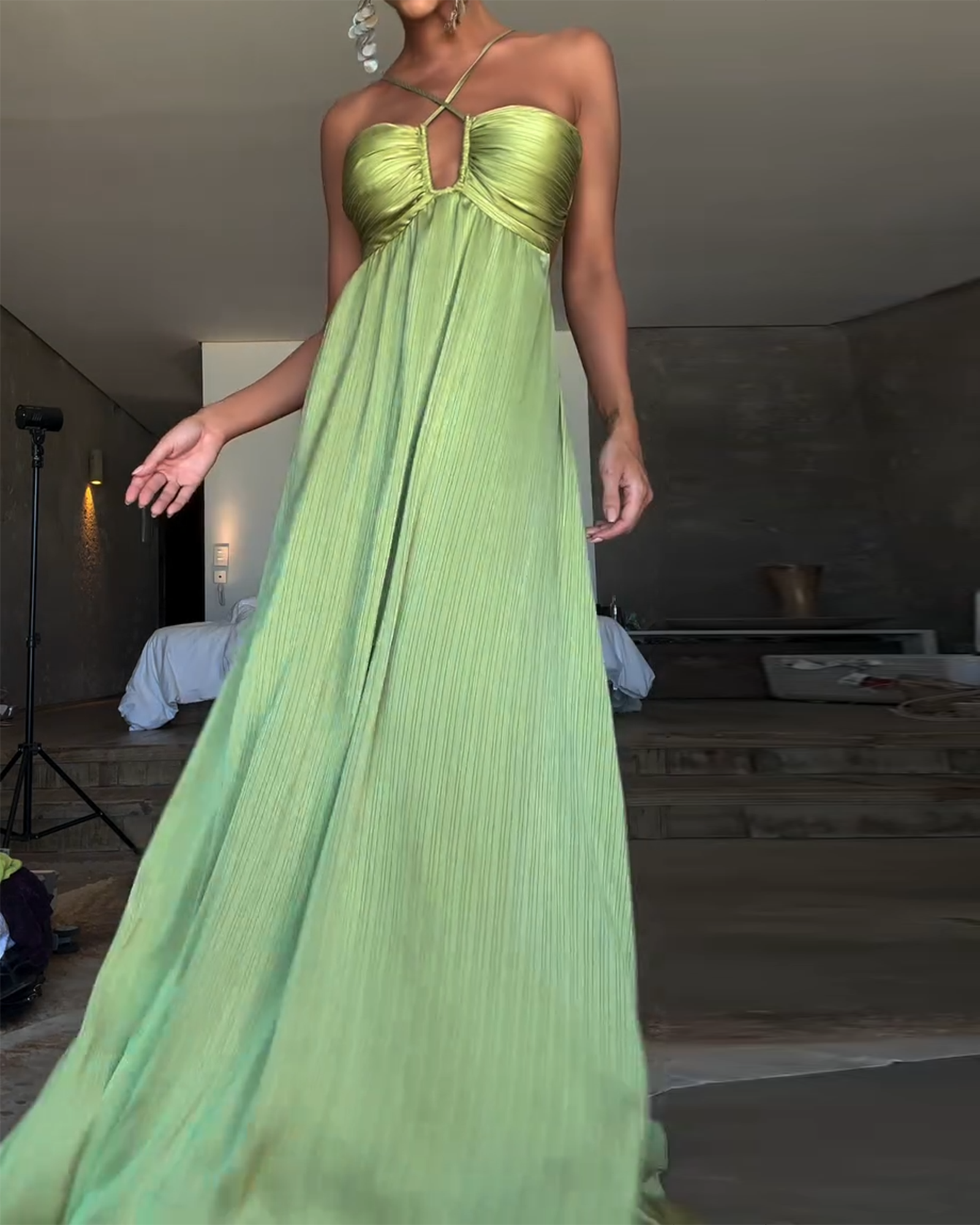 Cross Strap Pleated Dress