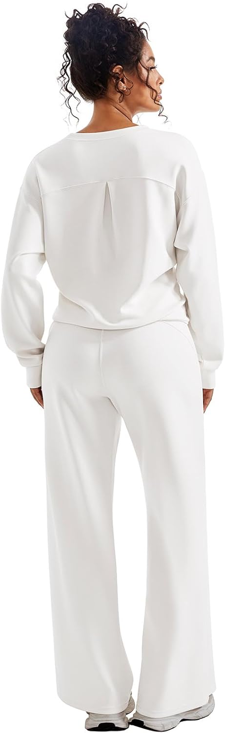 SUUKSESS Women Modal Fall 2 piece outfits Oversized Sweatshirt Wide Leg Pants