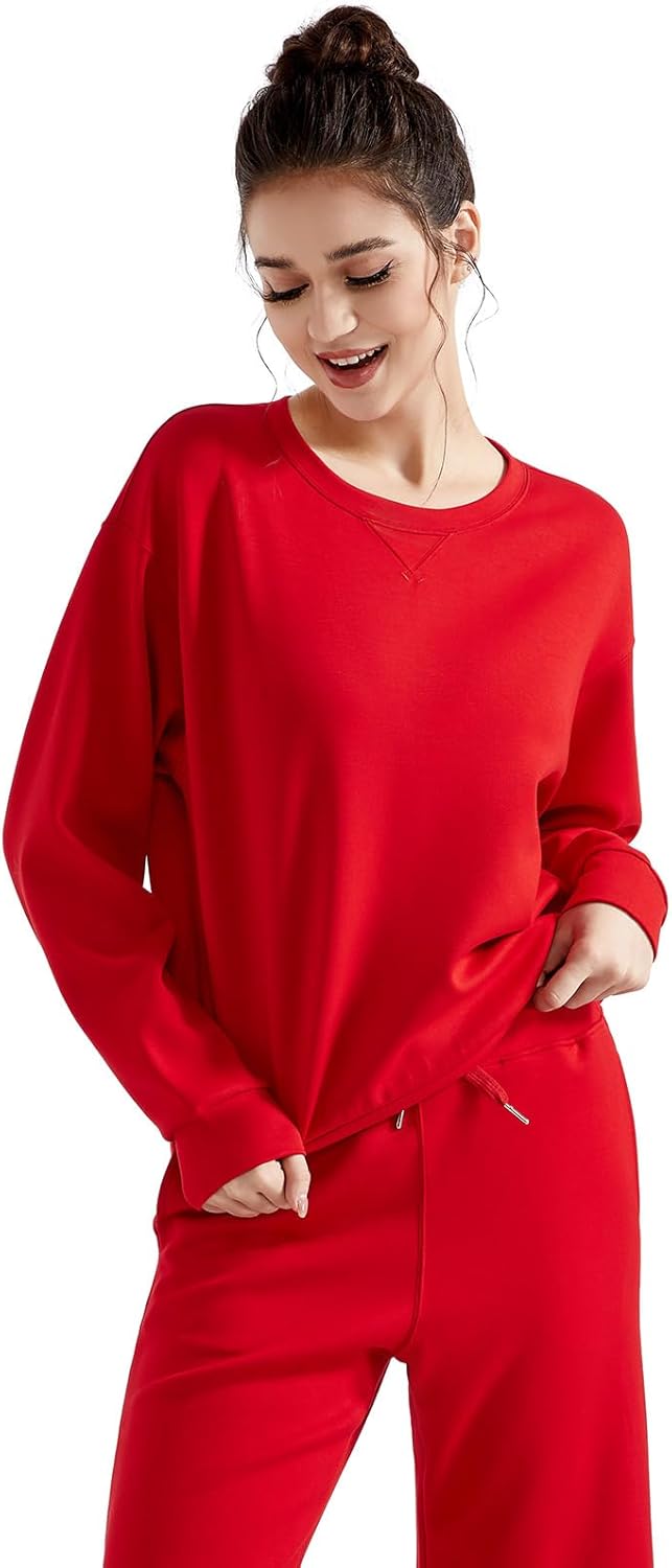 SUUKSESS Women Modal Fall 2 piece outfits Oversized Sweatshirt Wide Leg Pants