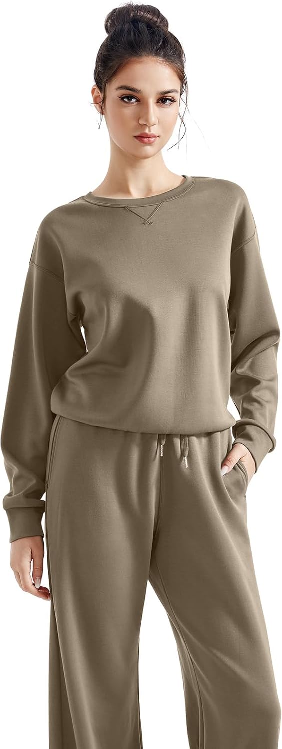 SUUKSESS Women Modal Fall 2 piece outfits Oversized Sweatshirt Wide Leg Pants