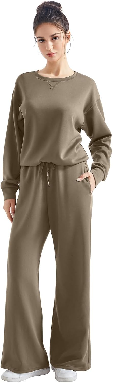 SUUKSESS Women Modal Fall 2 piece outfits Oversized Sweatshirt Wide Leg Pants