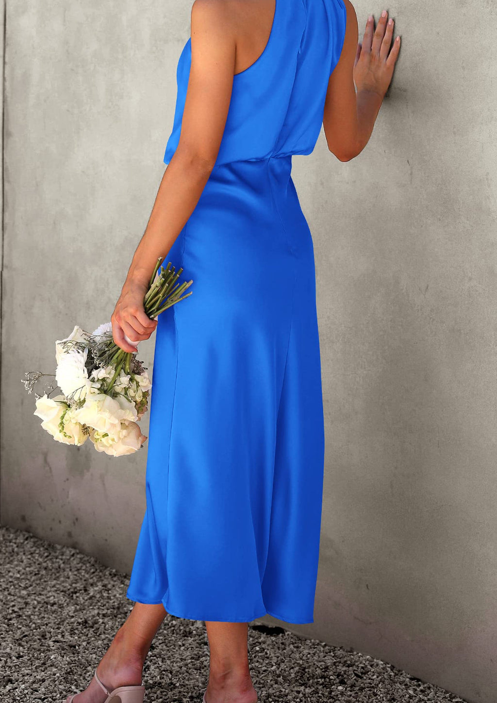 Women's Summer Satin Dress Elegant Sleeveless Mock Neck Cocktail Party Maxi Dresses