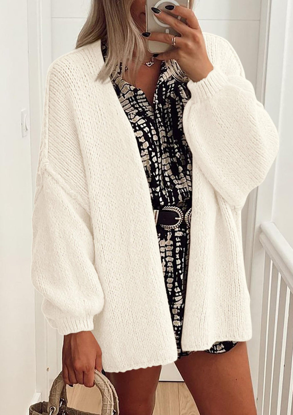 Womens Oversized Cardigan Sweaters Fall Long Lantern Sleeve Knit Open Front Lightweight Sweater