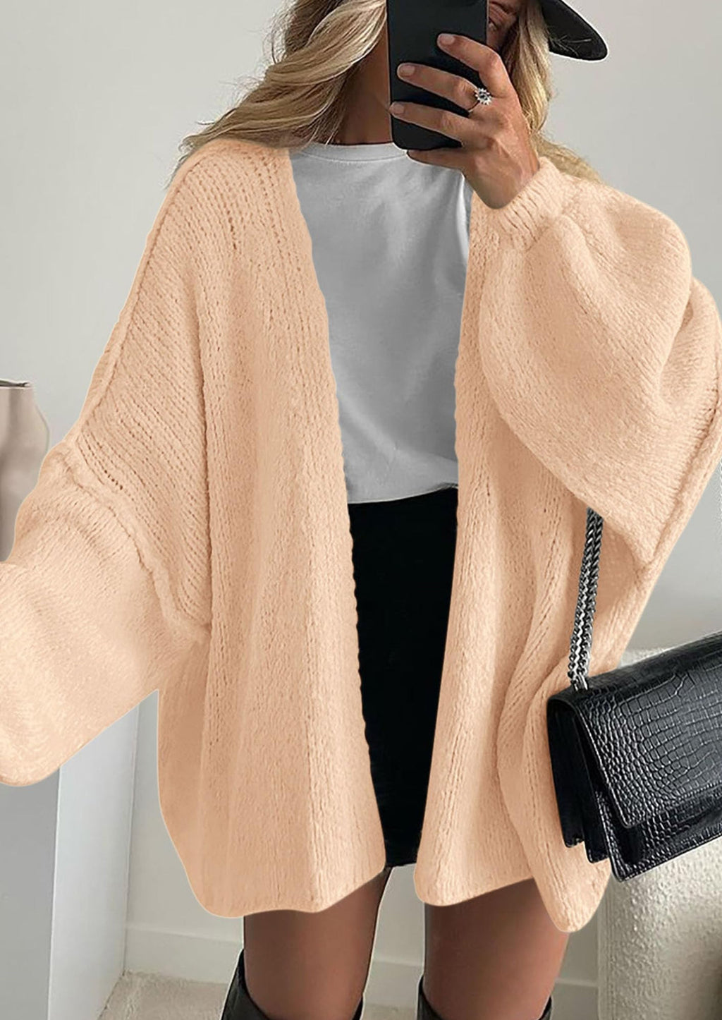 Womens Oversized Cardigan Sweaters Fall Long Lantern Sleeve Knit Open Front Lightweight Sweater
