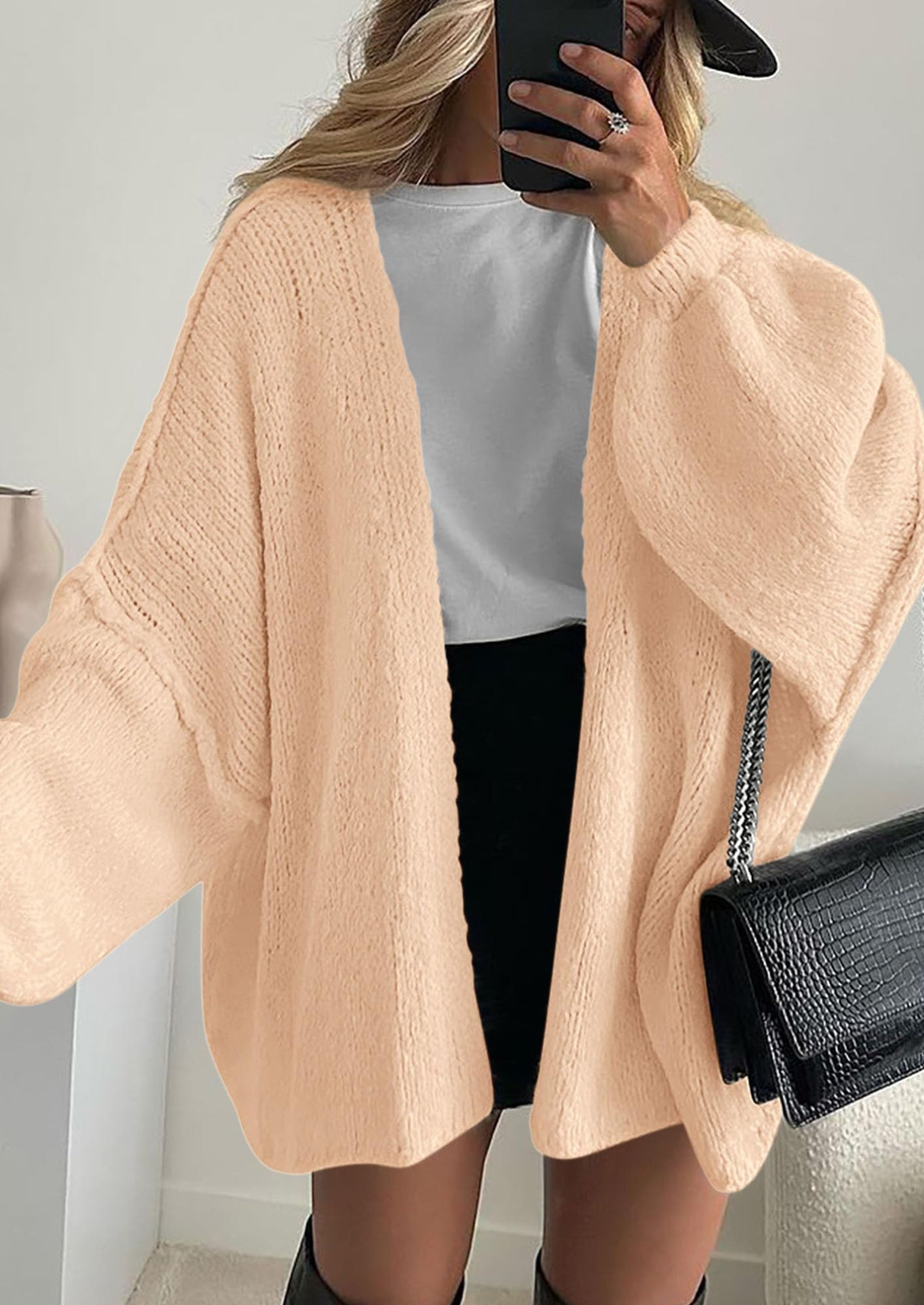 Womens Oversized Cardigan Sweaters Fall Long Lantern Sleeve Knit Open Front Lightweight Sweater