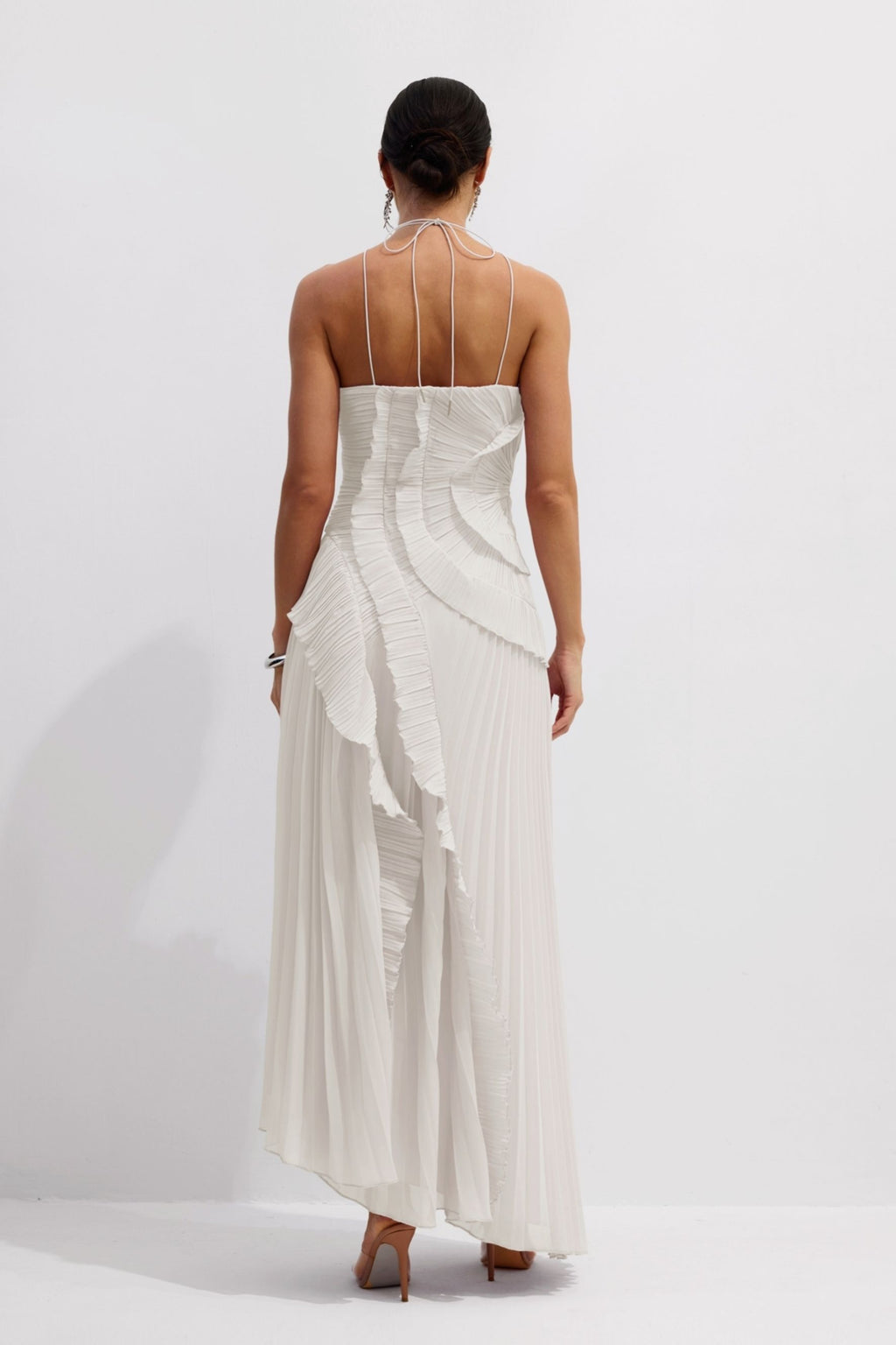 Nina Asymmetry Pleated Halterneck Midi Dress
