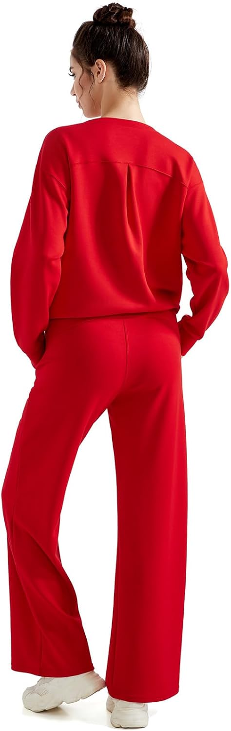 SUUKSESS Women Modal Fall 2 piece outfits Oversized Sweatshirt Wide Leg Pants