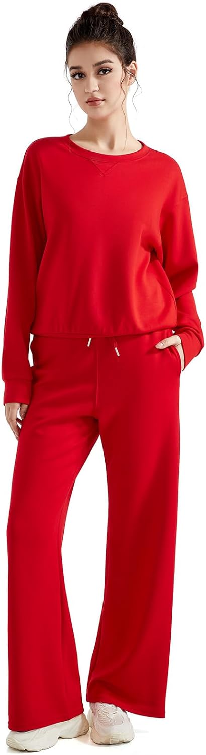 SUUKSESS Women Modal Fall 2 piece outfits Oversized Sweatshirt Wide Leg Pants