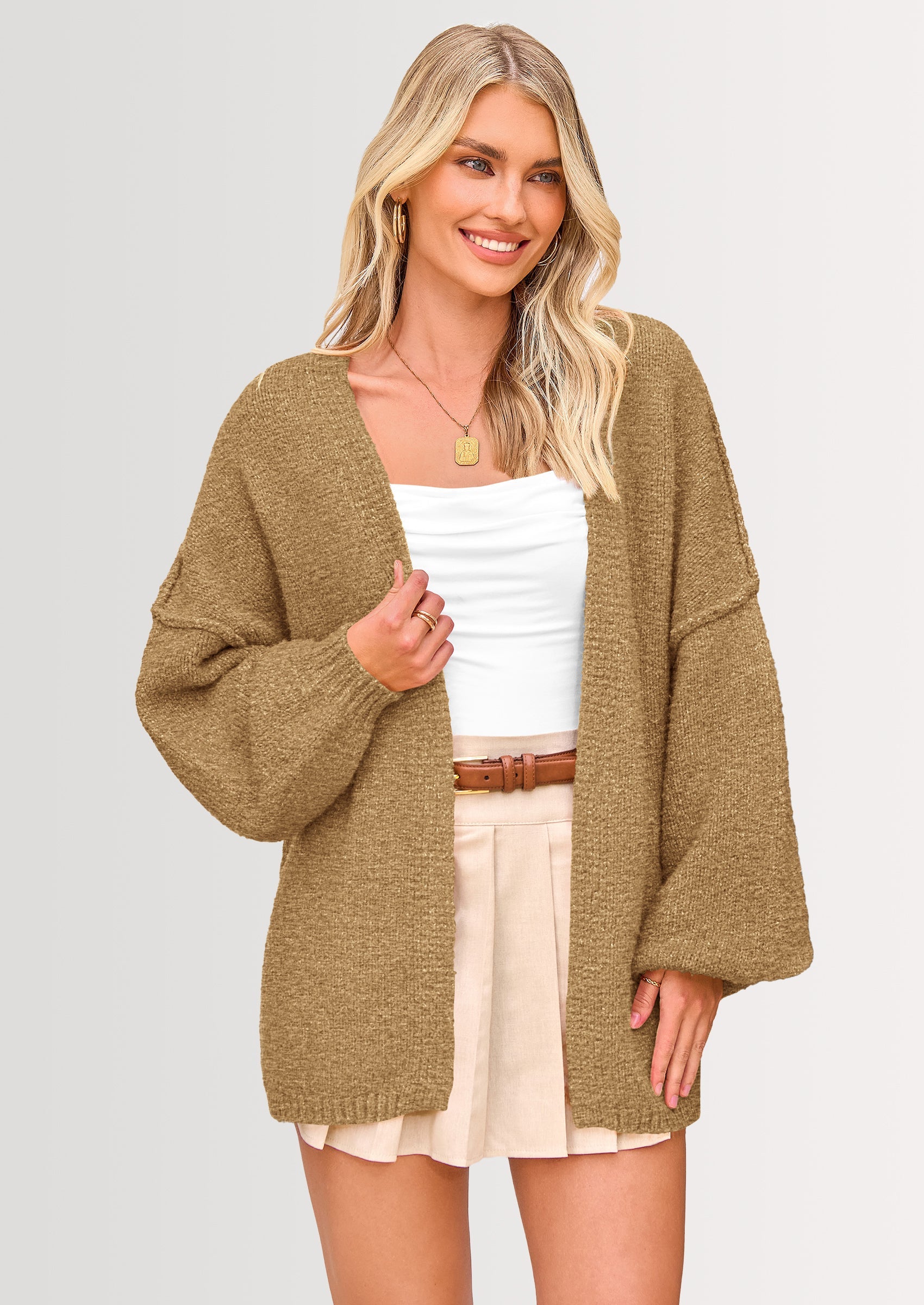 Womens Oversized Cardigan Sweaters Fall Long Lantern Sleeve Knit Open Front Lightweight Sweater