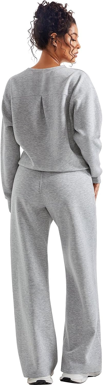 SUUKSESS Women Modal Fall 2 piece outfits Oversized Sweatshirt Wide Leg Pants