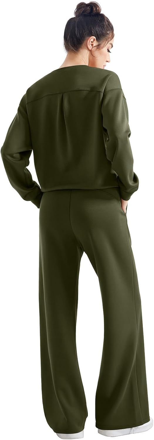 SUUKSESS Women Modal Fall 2 piece outfits Oversized Sweatshirt Wide Leg Pants