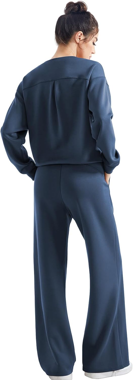 SUUKSESS Women Modal Fall 2 piece outfits Oversized Sweatshirt Wide Leg Pants