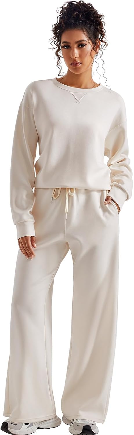 SUUKSESS Women Modal Fall 2 piece outfits Oversized Sweatshirt Wide Leg Pants