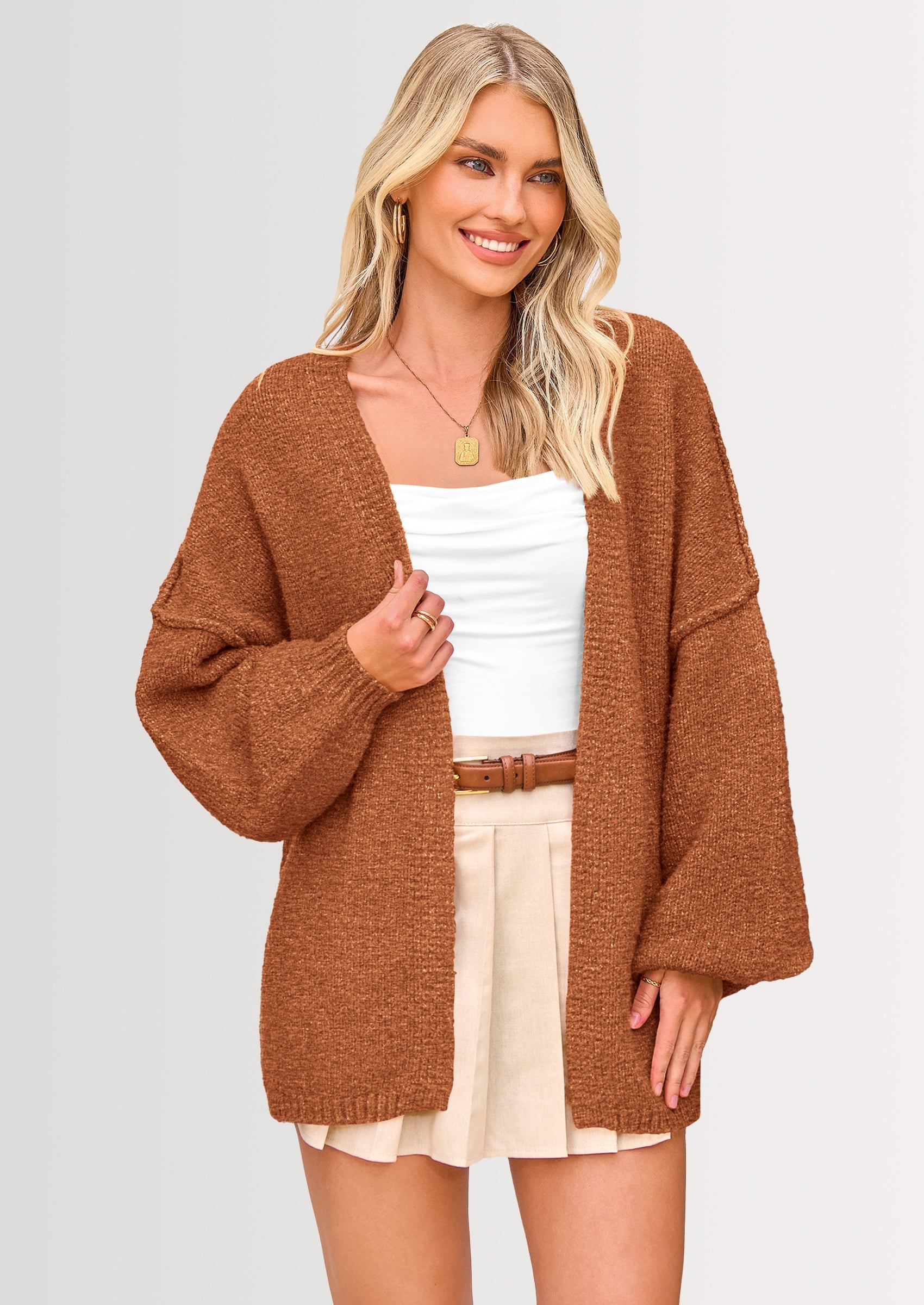 Womens Oversized Cardigan Sweaters Fall Long Lantern Sleeve Knit Open Front Lightweight Sweater