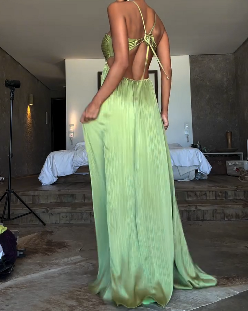 Cross Strap Pleated Dress