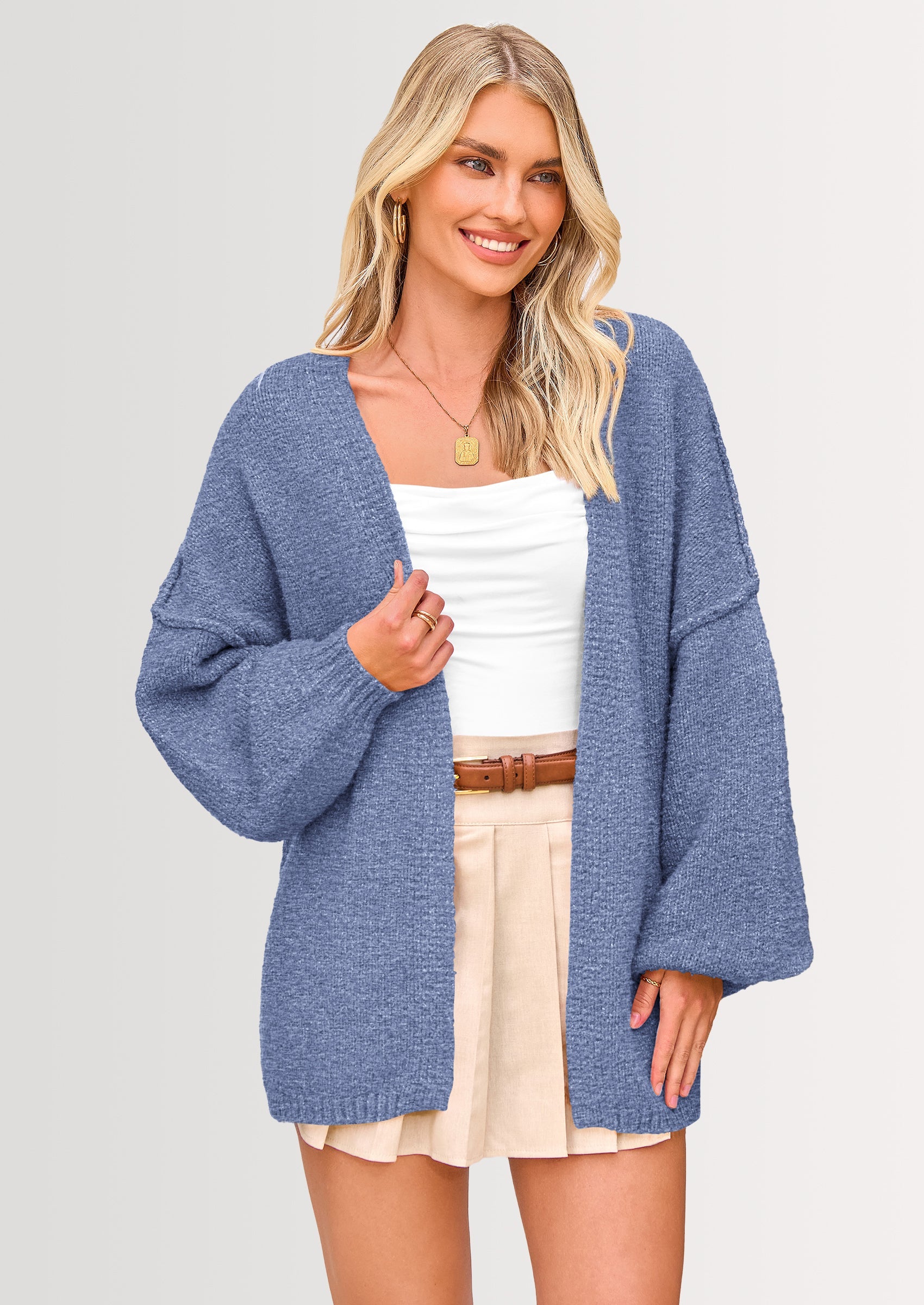 Womens Oversized Cardigan Sweaters Fall Long Lantern Sleeve Knit Open Front Lightweight Sweater
