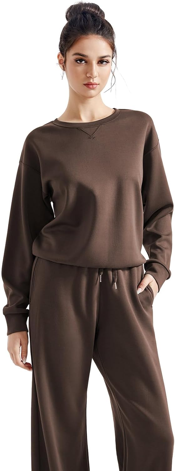 SUUKSESS Women Modal Fall 2 piece outfits Oversized Sweatshirt Wide Leg Pants