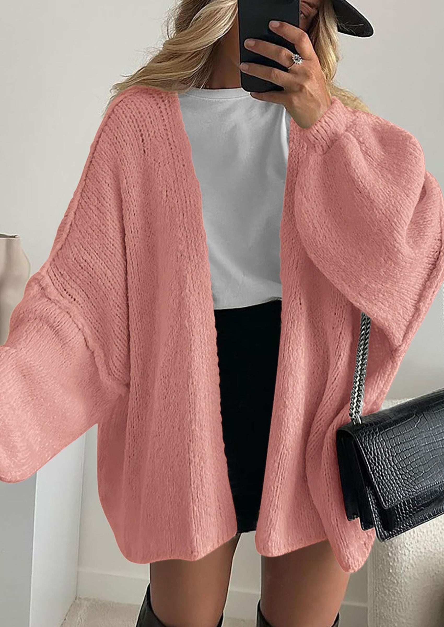 Womens Oversized Cardigan Sweaters Fall Long Lantern Sleeve Knit Open Front Lightweight Sweater