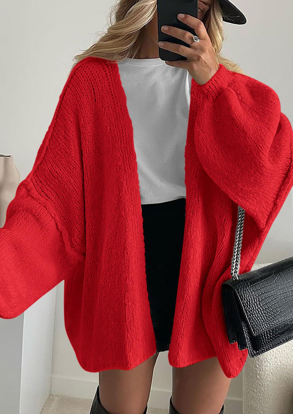 Womens Oversized Cardigan Sweaters Fall Long Lantern Sleeve Knit Open Front Lightweight Sweater