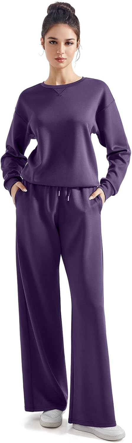 SUUKSESS Women Modal Fall 2 piece outfits Oversized Sweatshirt Wide Leg Pants