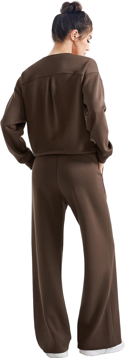 SUUKSESS Women Modal Fall 2 piece outfits Oversized Sweatshirt Wide Leg Pants