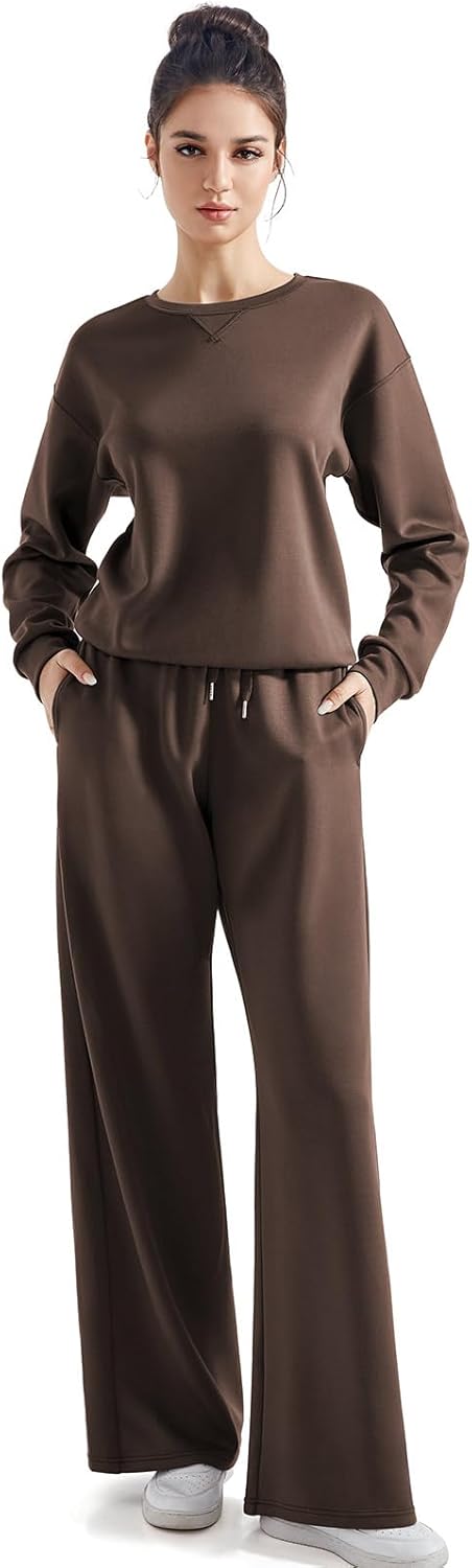 SUUKSESS Women Modal Fall 2 piece outfits Oversized Sweatshirt Wide Leg Pants