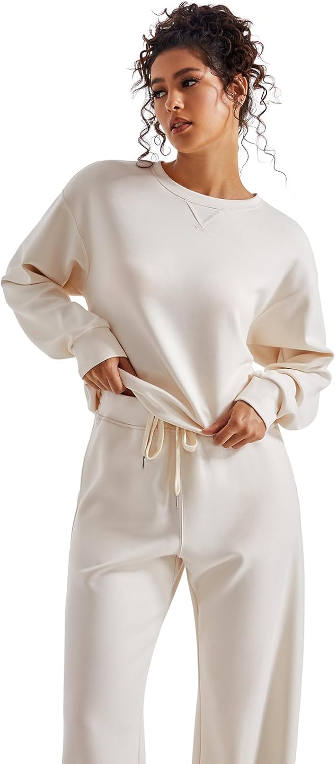 SUUKSESS Women Modal Fall 2 piece outfits Oversized Sweatshirt Wide Leg Pants