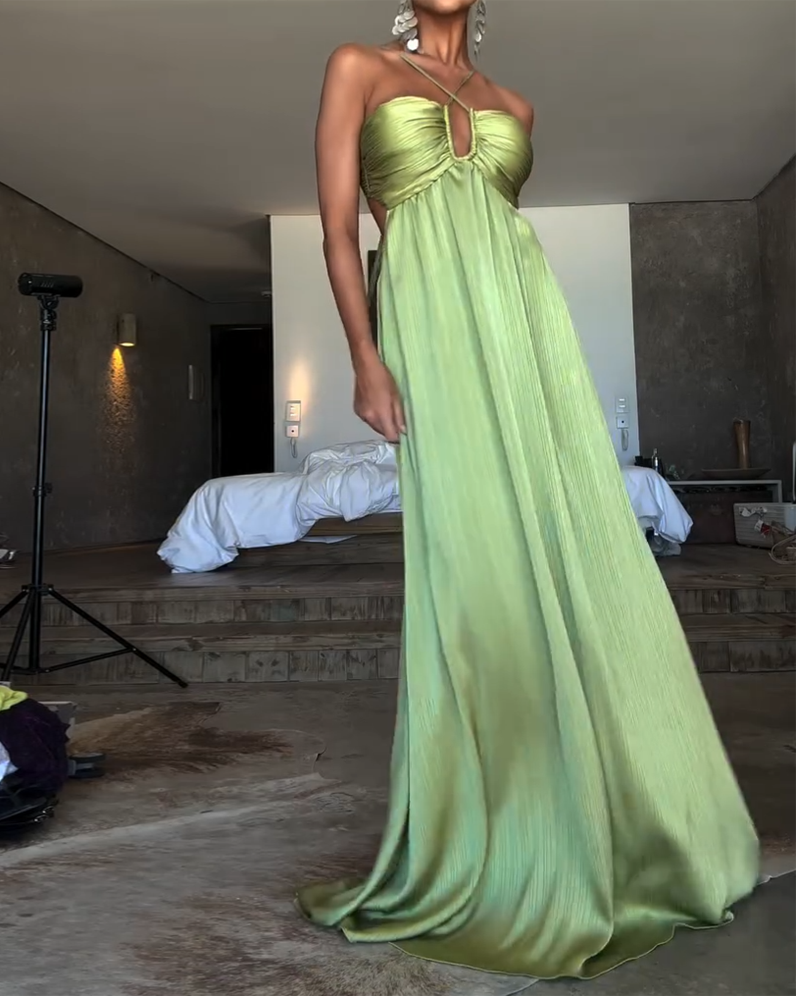 Cross Strap Pleated Dress