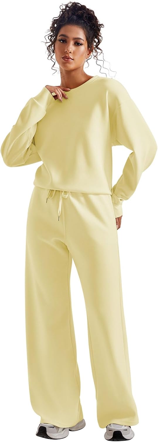 SUUKSESS Women Modal Fall 2 piece outfits Oversized Sweatshirt Wide Leg Pants