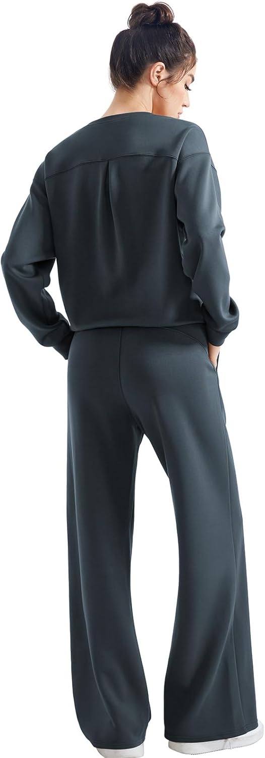 SUUKSESS Women Modal Fall 2 piece outfits Oversized Sweatshirt Wide Leg Pants