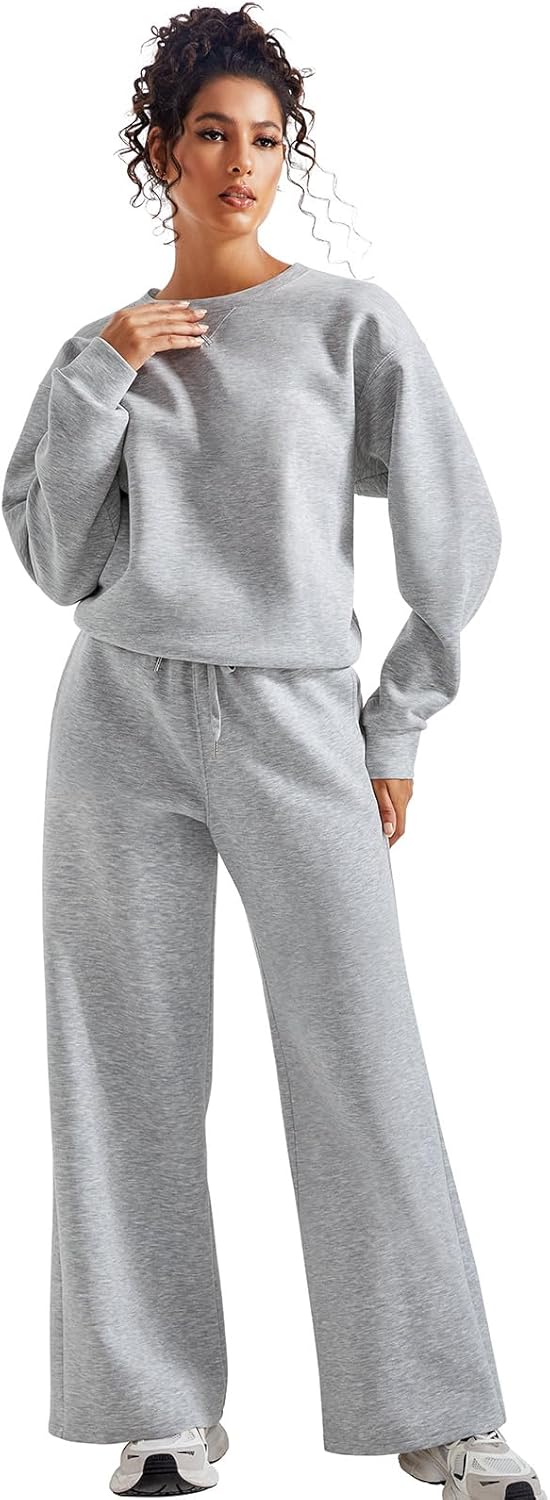 SUUKSESS Women Modal Fall 2 piece outfits Oversized Sweatshirt Wide Leg Pants