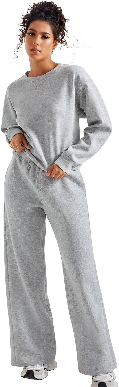 SUUKSESS Women Modal Fall 2 piece outfits Oversized Sweatshirt Wide Leg Pants