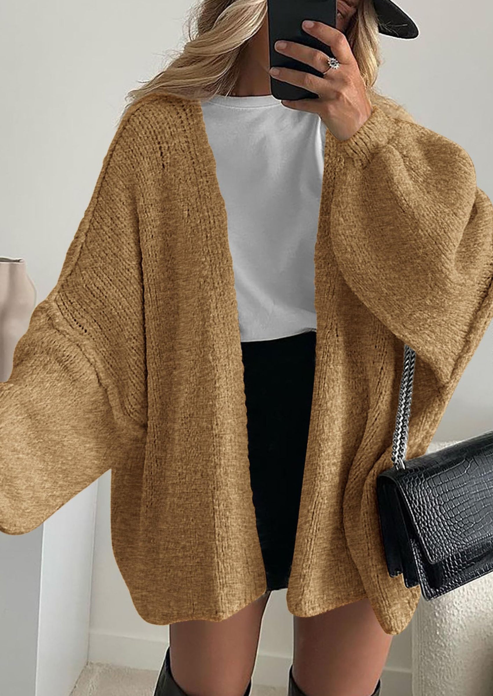 Womens Oversized Cardigan Sweaters Fall Long Lantern Sleeve Knit Open Front Lightweight Sweater